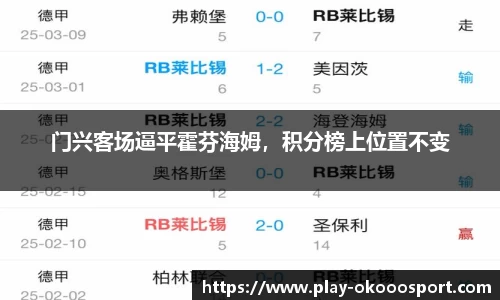 门兴客场逼平霍芬海姆，积分榜上位置不变