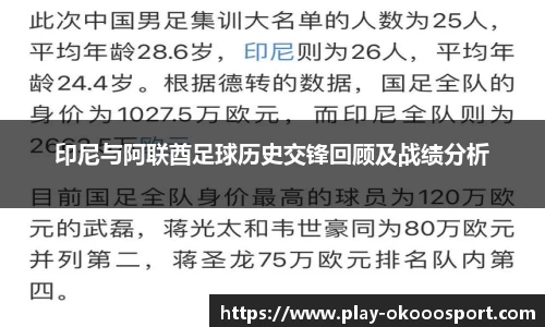 印尼与阿联酋足球历史交锋回顾及战绩分析